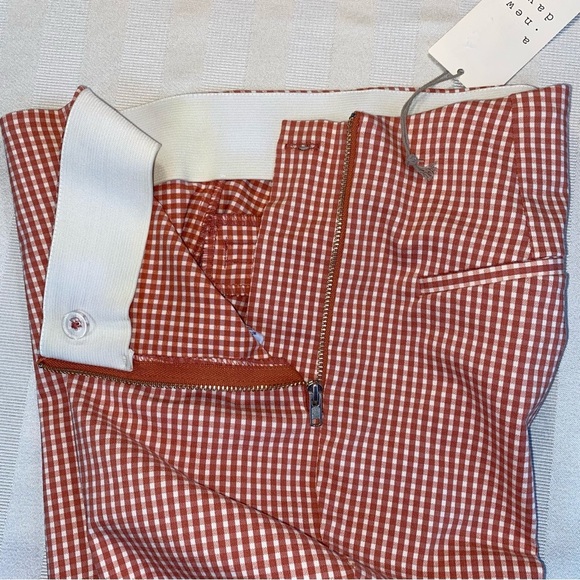 A•New Day Pants Gingham Print Elastic Waist Side Zip Pocket Cream Red Size 0 NWT - Picture 11 of 12
